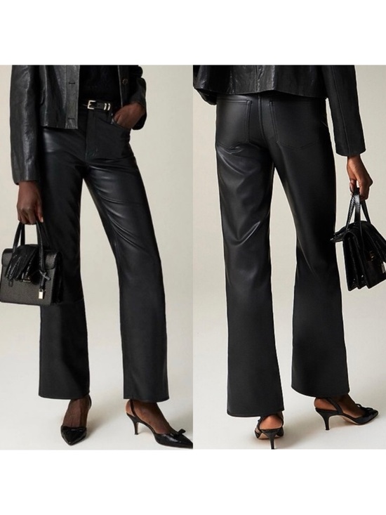 J. Crew Pants - J. Crew Slim Wide Leg Black Faux Leather Pants High Rise 32 TALL Old Money Sleek